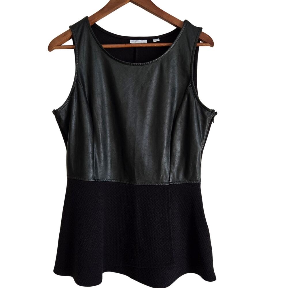 Work to Evening Mob wife Coquette Blokette Faux Leather Stretch Peplum Top M